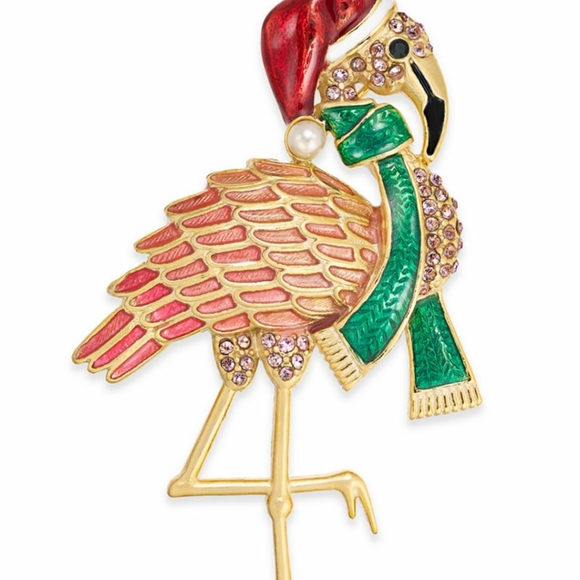 Holiday LaneGold-Tone Pavé & Imitation Pearl Flamingo Pin - Picture 2 of 3